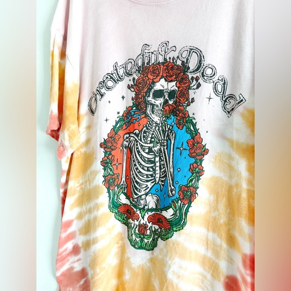 Grateful Dead T Shirt Skeleton Roses Pink Orange Tie Dye Medium - Picture 2 of 5